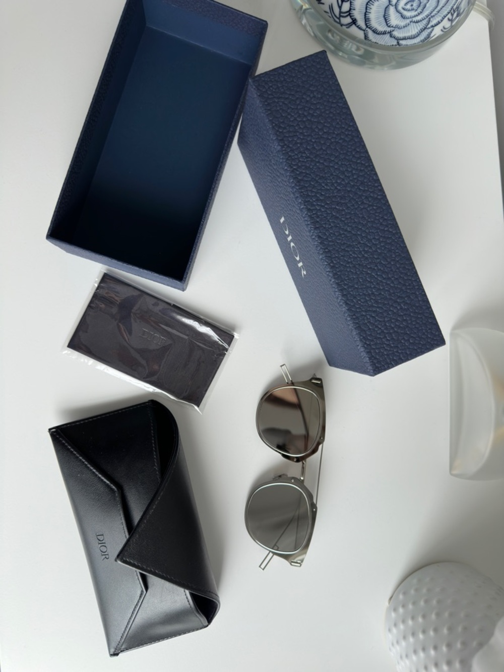 Dior Navy Blue Textured Eyewear Box with Silver Logo - Picture 3 of 5